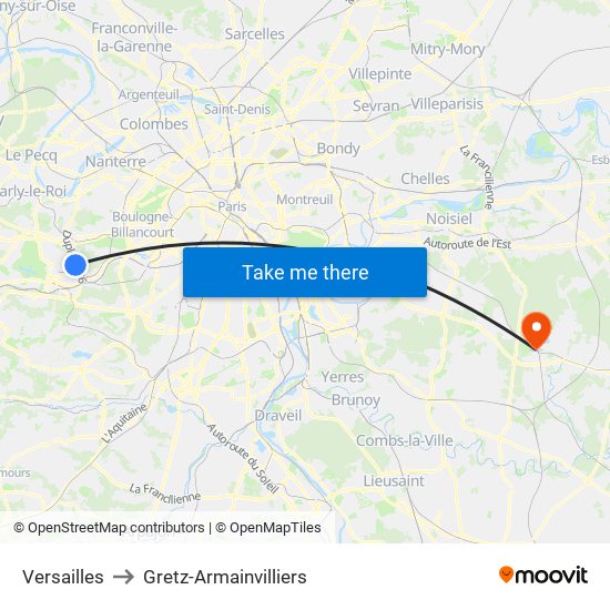 Versailles to Gretz-Armainvilliers map