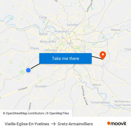 Vieille-Eglise-En-Yvelines to Gretz-Armainvilliers map