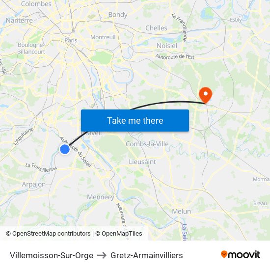 Villemoisson-Sur-Orge to Gretz-Armainvilliers map