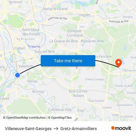 Villeneuve-Saint-Georges to Gretz-Armainvilliers map