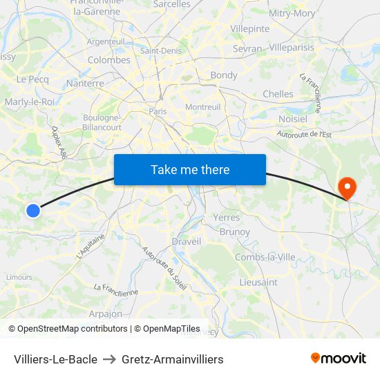 Villiers-Le-Bacle to Gretz-Armainvilliers map