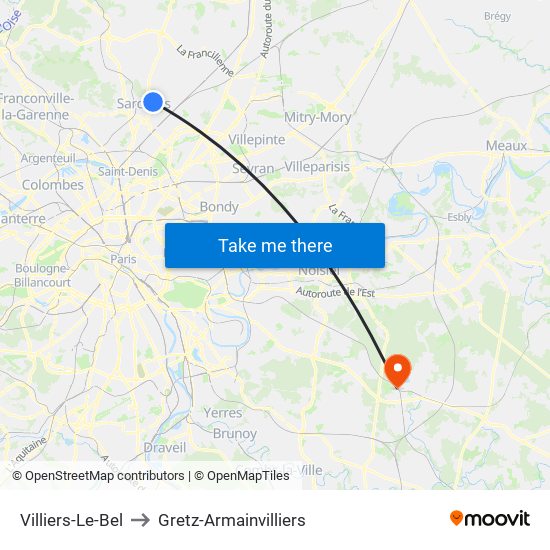 Villiers-Le-Bel to Gretz-Armainvilliers map