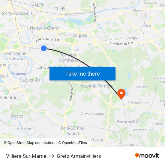 Villiers-Sur-Marne to Gretz-Armainvilliers map