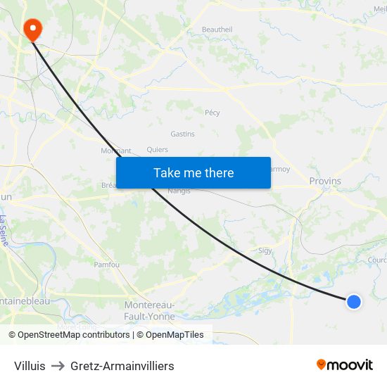 Villuis to Gretz-Armainvilliers map