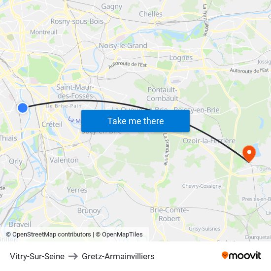 Vitry-Sur-Seine to Gretz-Armainvilliers map