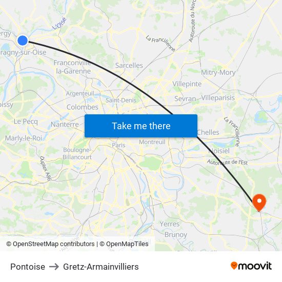 Pontoise to Gretz-Armainvilliers map