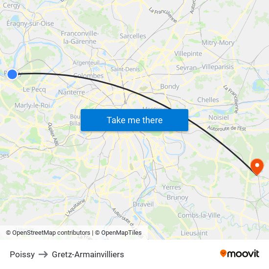 Poissy to Gretz-Armainvilliers map