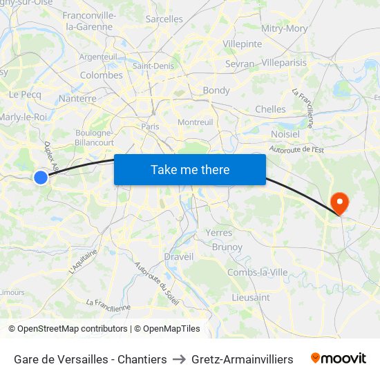 Gare de Versailles - Chantiers to Gretz-Armainvilliers map