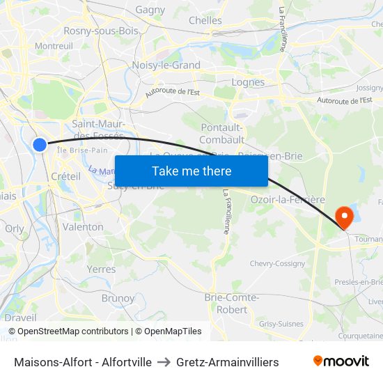 Maisons-Alfort - Alfortville to Gretz-Armainvilliers map