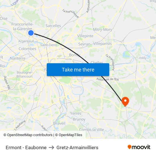 Ermont - Eaubonne to Gretz-Armainvilliers map
