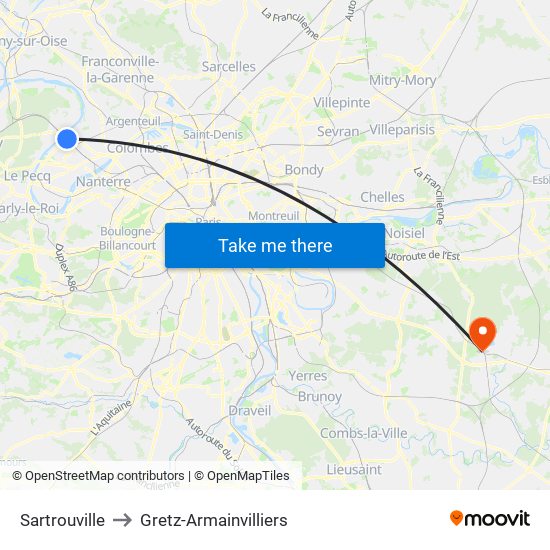 Sartrouville to Gretz-Armainvilliers map