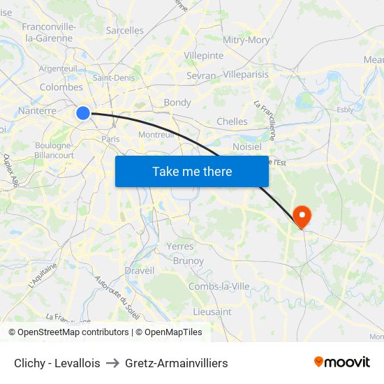 Clichy - Levallois to Gretz-Armainvilliers map