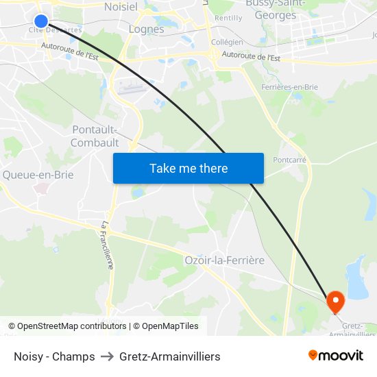 Noisy - Champs to Gretz-Armainvilliers map