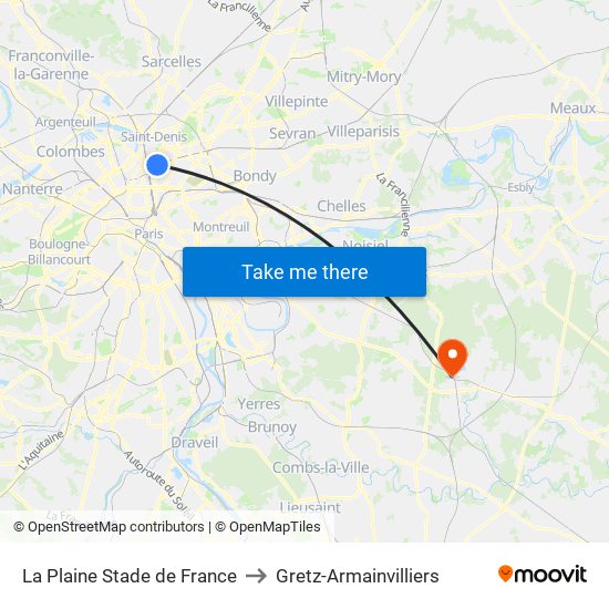 La Plaine Stade de France to Gretz-Armainvilliers map