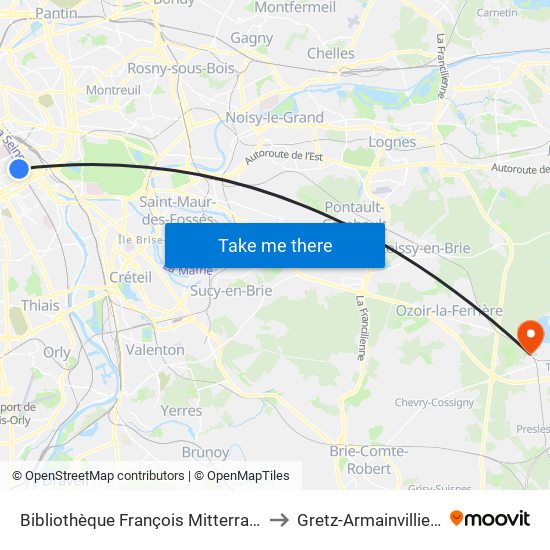 Bibliothèque François Mitterrand to Gretz-Armainvilliers map