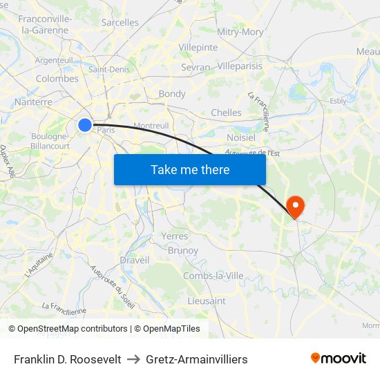 Franklin D. Roosevelt to Gretz-Armainvilliers map