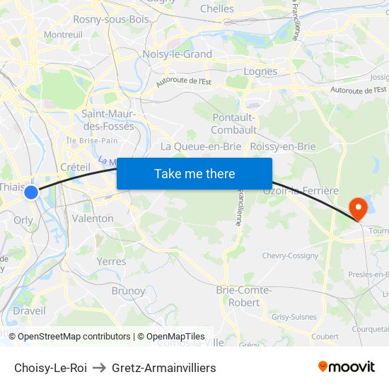 Choisy-Le-Roi to Gretz-Armainvilliers map