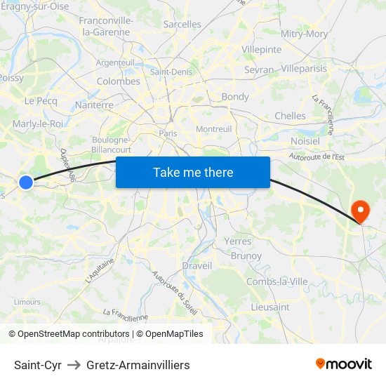 Saint-Cyr to Gretz-Armainvilliers map