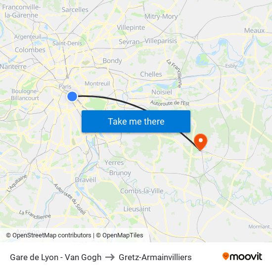 Gare de Lyon - Van Gogh to Gretz-Armainvilliers map