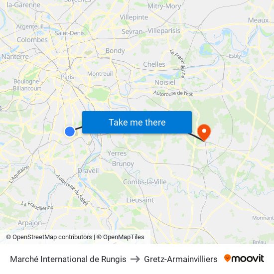 Marché International de Rungis to Gretz-Armainvilliers map