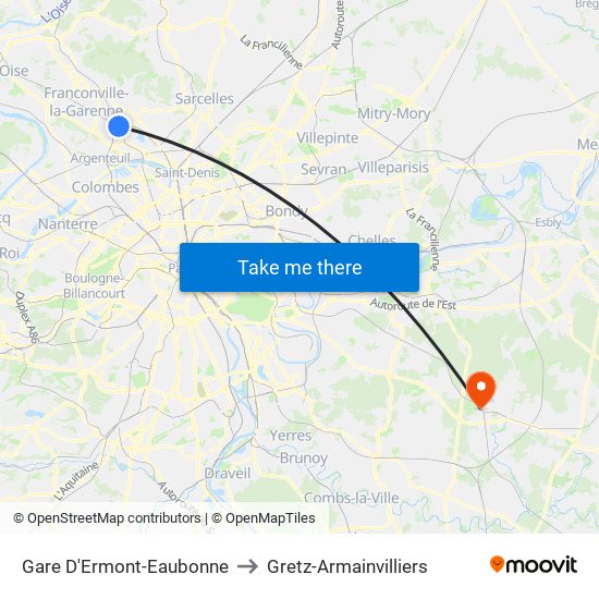 Gare D'Ermont-Eaubonne to Gretz-Armainvilliers map