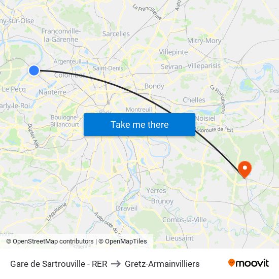 Gare de Sartrouville - RER to Gretz-Armainvilliers map