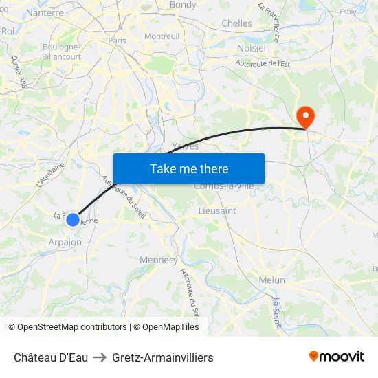 Château D'Eau to Gretz-Armainvilliers map