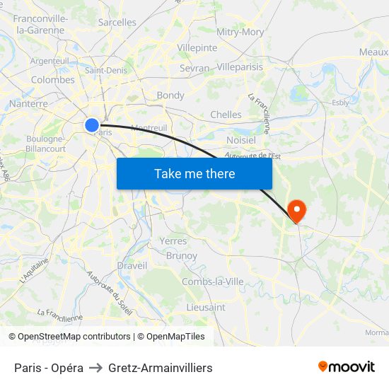 Paris - Opéra to Gretz-Armainvilliers map
