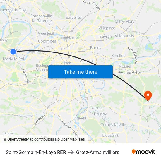 Saint-Germain-En-Laye RER to Gretz-Armainvilliers map