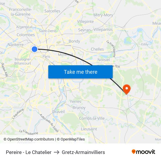 Pereire - Le Chatelier to Gretz-Armainvilliers map