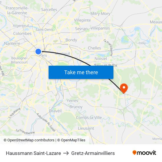 Haussmann Saint-Lazare to Gretz-Armainvilliers map