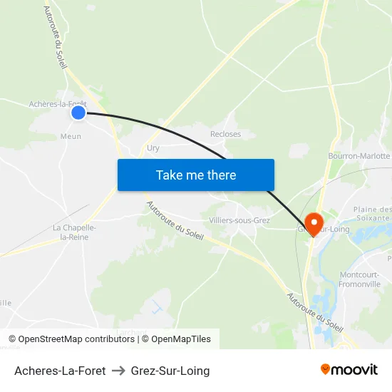 Acheres-La-Foret to Grez-Sur-Loing map