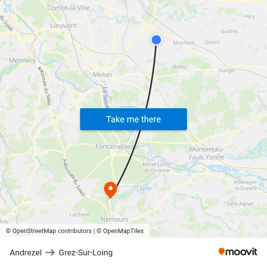 Andrezel to Grez-Sur-Loing map