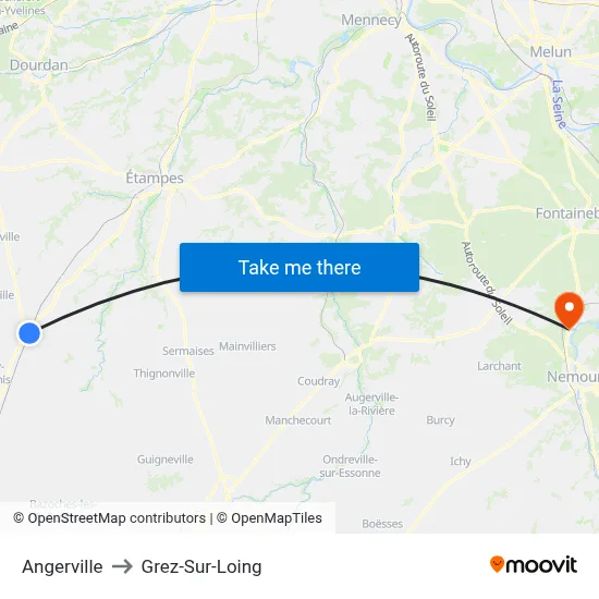Angerville to Grez-Sur-Loing map