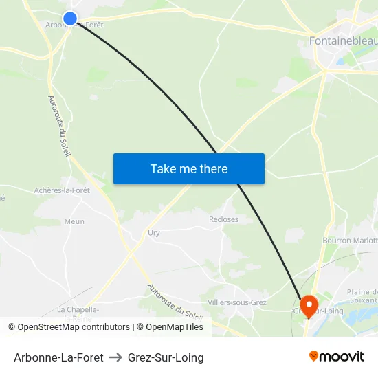 Arbonne-La-Foret to Grez-Sur-Loing map