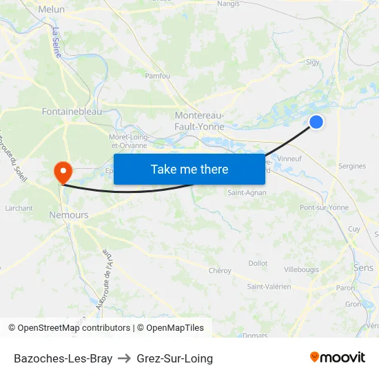 Bazoches-Les-Bray to Grez-Sur-Loing map