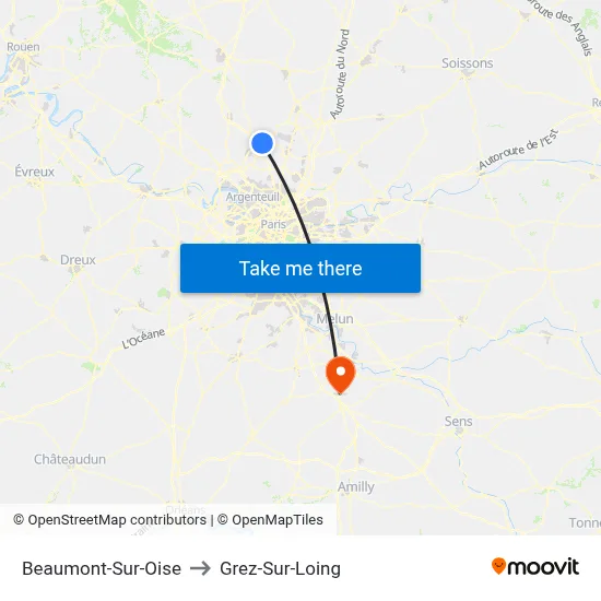 Beaumont-Sur-Oise to Grez-Sur-Loing map