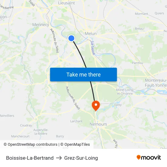 Boissise-La-Bertrand to Grez-Sur-Loing map