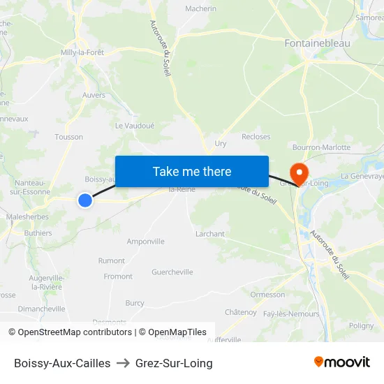 Boissy-Aux-Cailles to Grez-Sur-Loing map