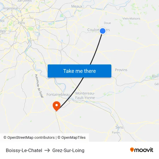 Boissy-Le-Chatel to Grez-Sur-Loing map
