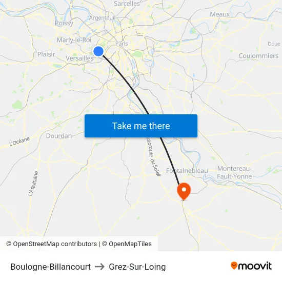 Boulogne-Billancourt to Grez-Sur-Loing map