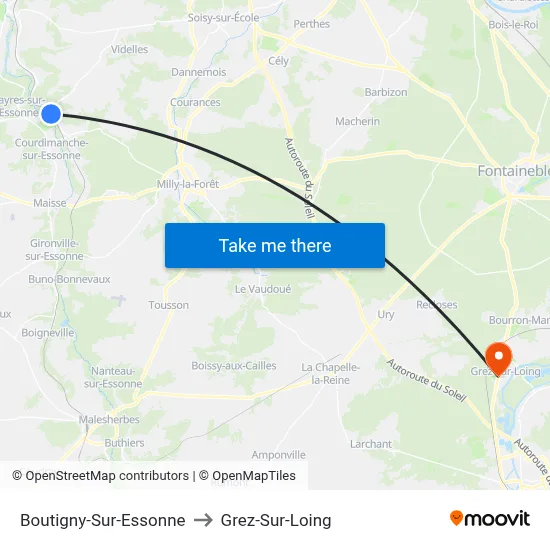 Boutigny-Sur-Essonne to Grez-Sur-Loing map