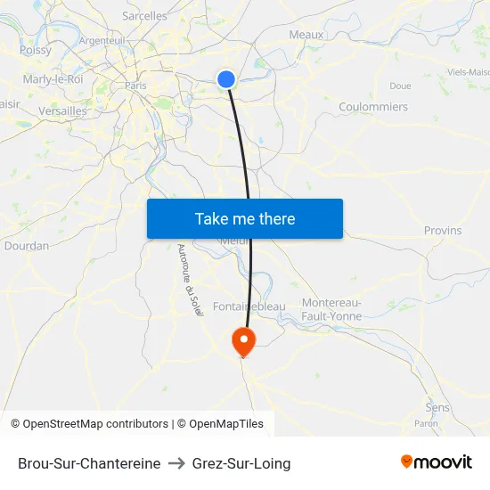 Brou-Sur-Chantereine to Grez-Sur-Loing map