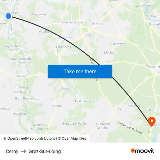 Cerny to Grez-Sur-Loing map