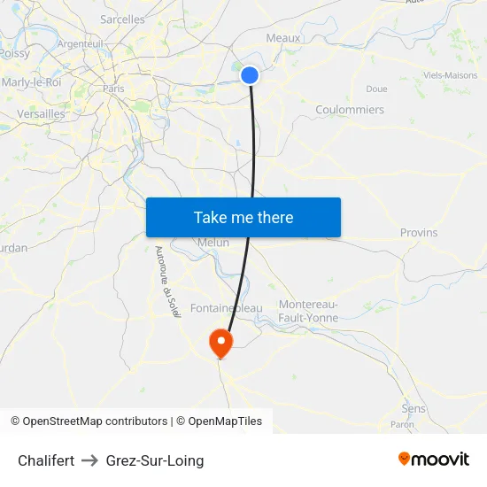 Chalifert to Grez-Sur-Loing map