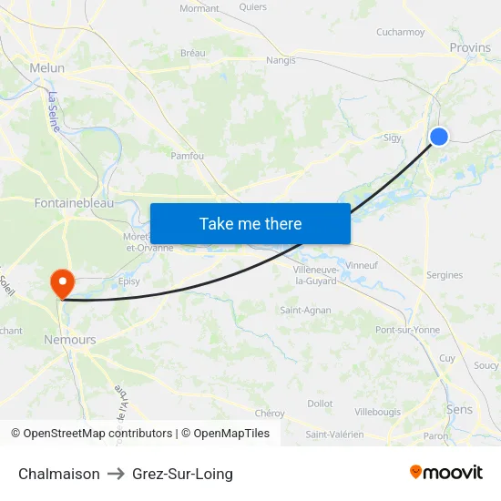 Chalmaison to Grez-Sur-Loing map