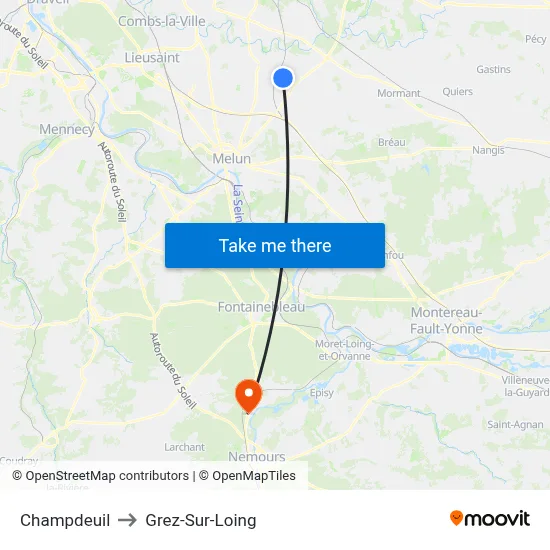 Champdeuil to Grez-Sur-Loing map