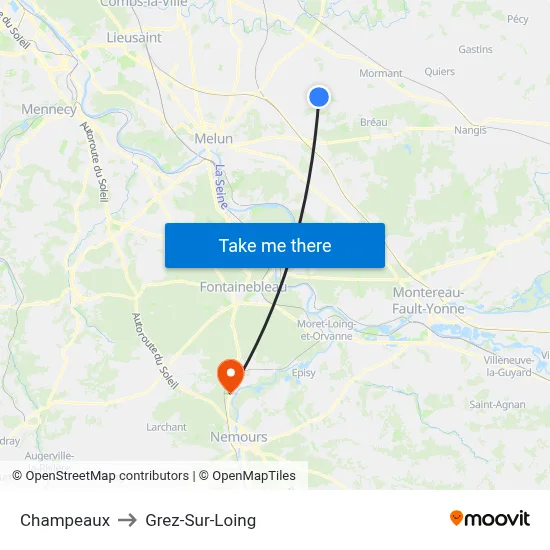Champeaux to Grez-Sur-Loing map
