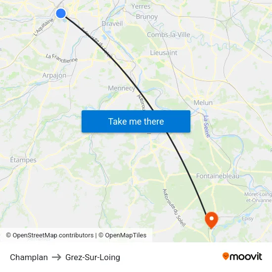 Champlan to Grez-Sur-Loing map