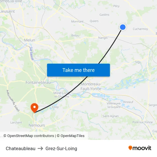 Chateaubleau to Grez-Sur-Loing map